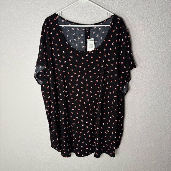 NWT Torrid Abbey Rayon Slub Top Black Scoop Neck Mushroom Print Size 4X Whimsy - Picture 1 of 9